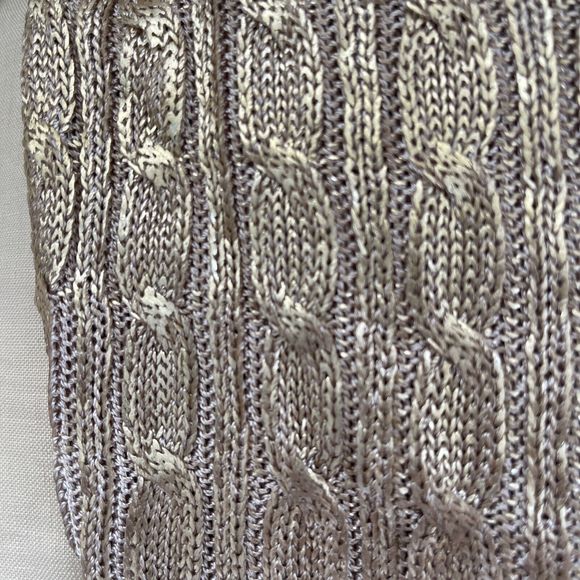 Oscar De La Renta Tan Cable Knit Sweater Pullover Metallic Gold M - Picture 6 of 7